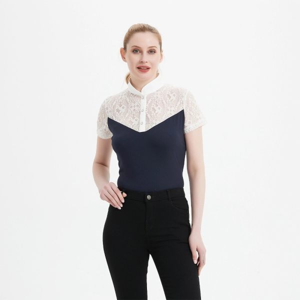 Custom Logo Lace Breathable Short Sleeves Equestrian Shirt Custom Logo Lace Breathable Short Sleeves Equestrian Shirt