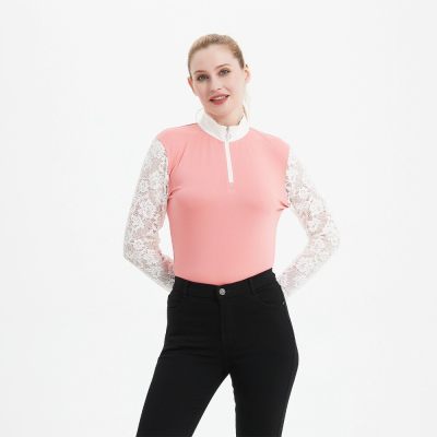 Spring Half Zipper Lace Slim Long Sleeve Equestrian Shirt Spring Half Zipper Lace Slim Long Sleeve Equestrian Shirt