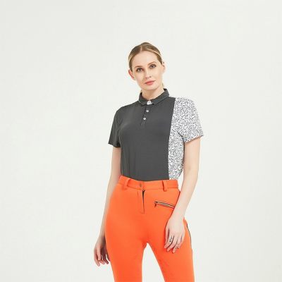 Elastic Women Quick-Drying Short Sleeve Printed Patchwork Polo Shirt Elastic Women Quick-Drying Short Sleeve Printed Patchwork Polo Shirt