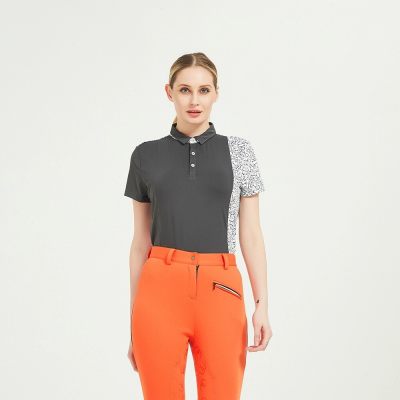 Elastic Women Quick-Drying Short Sleeve Printed Patchwork Polo Shirt Elastic Women Quick-Drying Short Sleeve Printed Patchwork Polo Shirt