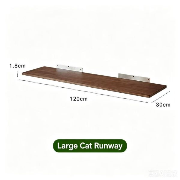 Large Cat Wall Runway Shelf, 120cm Long Walnut Wood Cat Platform, Wall-Mounted Cat Perch for Cat Playground