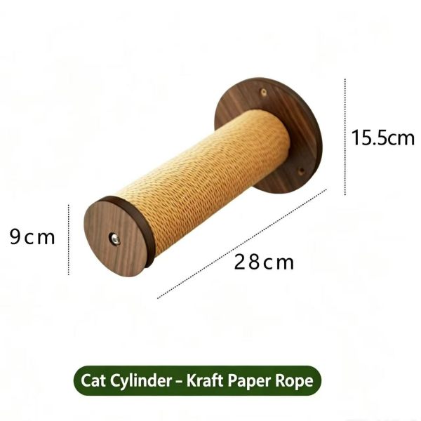 Solid Wood Wall-Mounted Cat Scratching Post Paper Rope Wrapped Cat Scratcher Cylinder Cat Wall Furniture for Claw Care Solid Wood Wall-Mounted Cat Scratching Post Paper Rope Wrapped Cat Scratcher Cylinder Cat Wall Furniture for Claw Care
