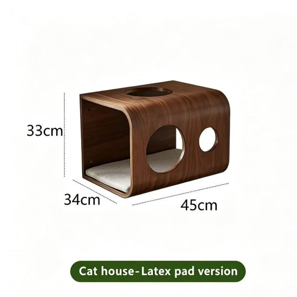 Wooden Cat Cave House with Soft Latex Cushion Multi-Hole Cat Hideaway Bed Wall-Mounted Cat Furniture for Indoor Cats