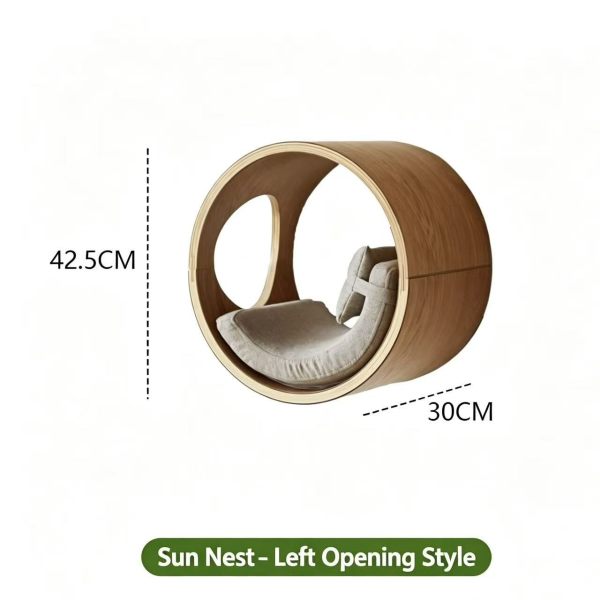 Wooden Cat Wall Cave Bed Left Opening Wall Mounted Cat House with Cushion Cat Tree