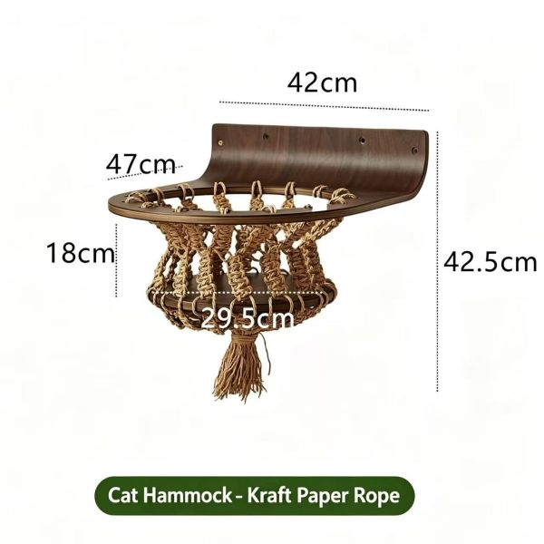 Wall-Mounted Cat Hammock Handwoven Paper Rope Cat Bed Floating Cat Perch for Indoor Cats