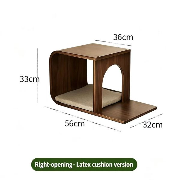 Wall-Mounted Cat House with Right Opening Wooden Cat Cave Bed with Soft Latex Cushion Cat Wall Furniture for Indoor Cats