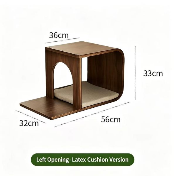 Comfort Cat Wall Cave with Left Entrance Latex Cushion Cat Bed Shelf Wall-Mounted Wooden Cat Hideaway Perch