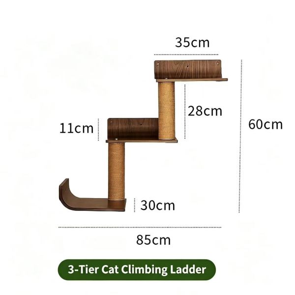 Solid Wood Wall Hanging Cat Ladder Multi-Level Cat Wall Steps Climbing Furniture for Indoor Cats