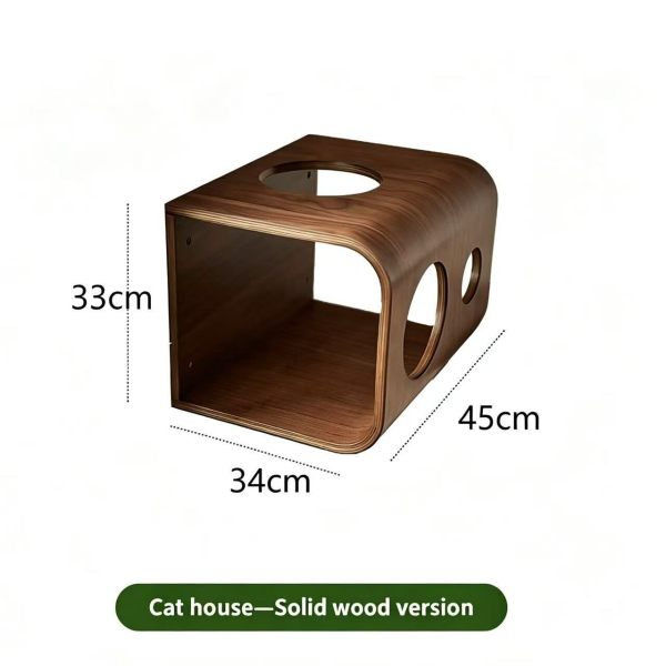 Solid Wood Cat Cave House Multi-Hole Cat Hideaway Bed Wall-Mounted Cat Furniture for Indoor Cats Cat Tree