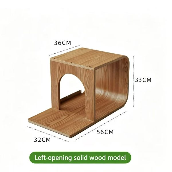 Wall-Mounted Solid Wood Cat House, Left Opening Cat Cave Bed with Platform, Indoor Cat Furniture Shelf for Wall