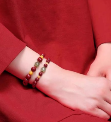 Putuo Mountain natural cinnabar bracelet, women's amber, purple gold sand raw ore, Hetian jade, zodiac year lucky bead bracelet gift