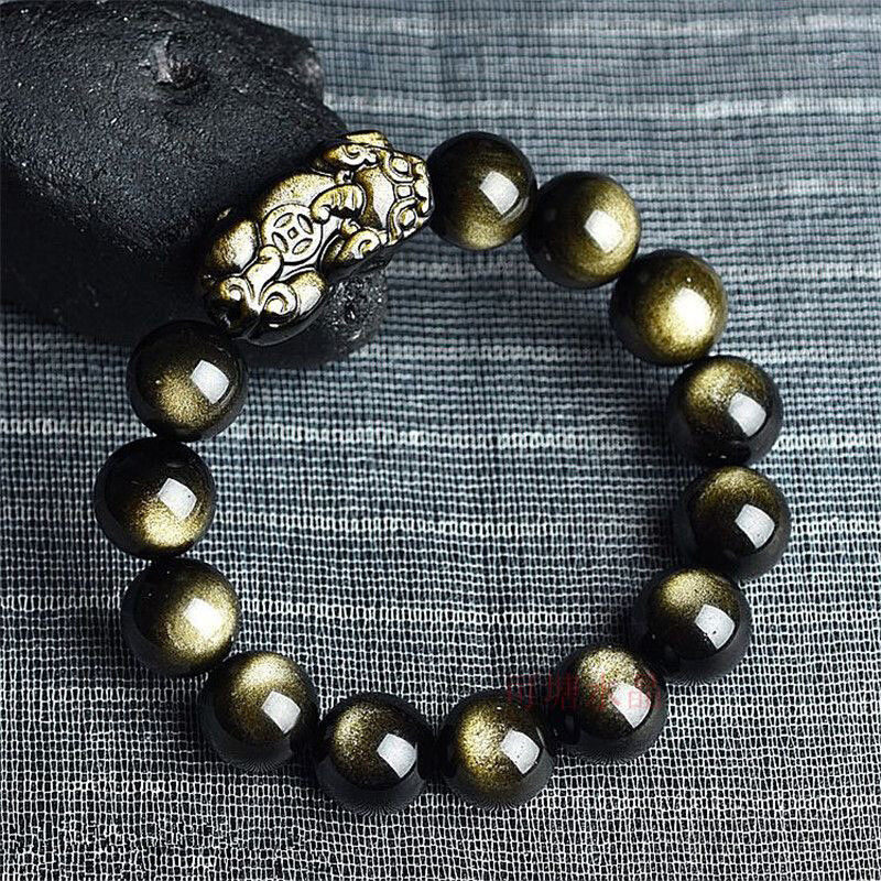 Crystal natural golden obsidian one-qian PI Xiu bracelet, single-loop bracelet, men's and women's accessories