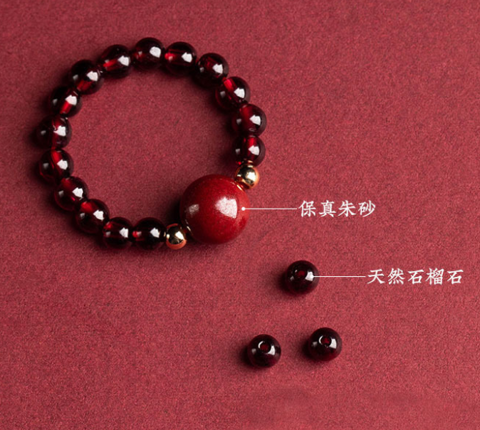 Original cinnabar bead ring, garnet index finger gold, PI Xiu ring tail, niche design ring, ancient style