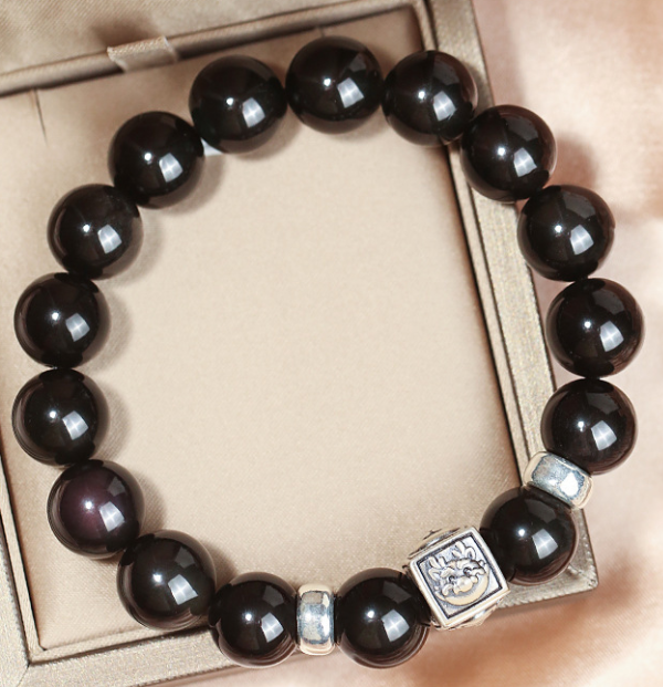 Obsidian bracelet, pure silver, and natural cinnabar for men and women in the zodiac year of the twelve Chinese zodiac signs