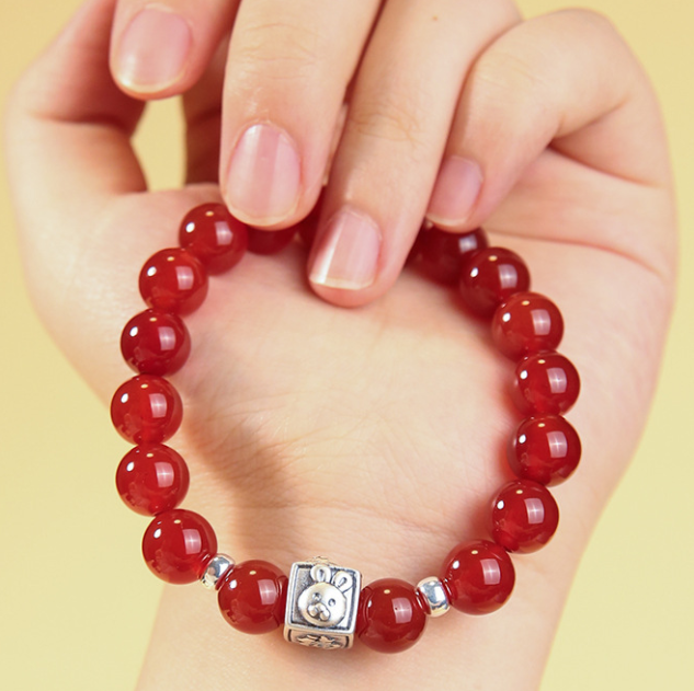 Obsidian bracelet, pure silver, and natural cinnabar for men and women in the zodiac year of the twelve Chinese zodiac signs