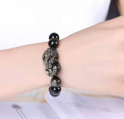 Crystal natural golden obsidian one-qian PI Xiu bracelet, single-loop bracelet, men's and women's accessories
