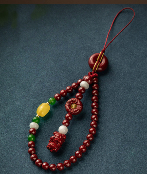 Cinnabar zodiac mobile phone pendant, mobile phone chain, pendant rope, wrist style, circle buckle, small pendant for men and women