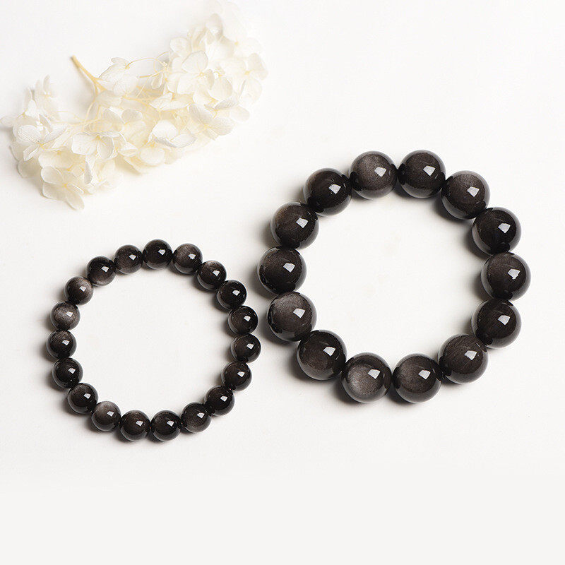 Natural silver obsidian and black obsidian bracelets for women and men as gifts for couples in their zodiac year