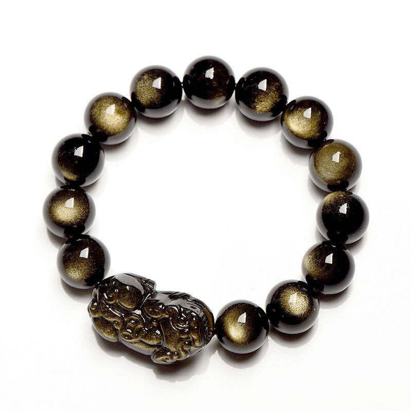 Crystal natural golden obsidian one-qian PI Xiu bracelet, single-loop bracelet, men's and women's accessories