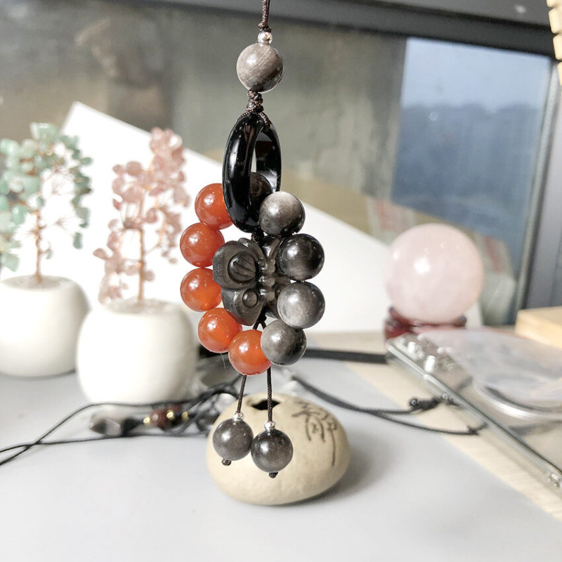 Natural silver obsidian lion dance running ring mobile phone pendant, bag pendant and accessory, versatile and light luxury style court accessory