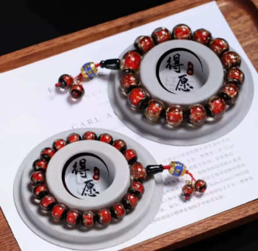 Incense ash glass bracelet, gold foil multi-treasure gold-devouring beast bracelet, perfect wholesale gold foil