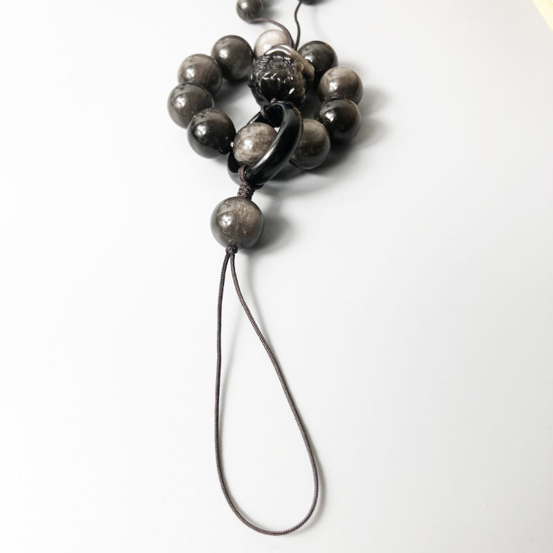 Natural silver obsidian lion dance running ring mobile phone pendant, bag pendant and accessory, versatile and light luxury style court accessory