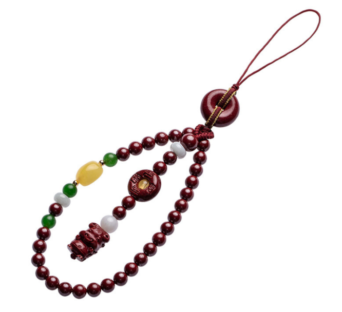 Cinnabar zodiac mobile phone pendant, mobile phone chain, pendant rope, wrist style, circle buckle, small pendant for men and women