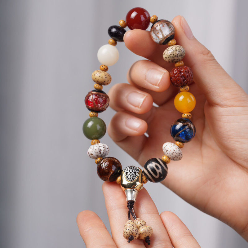 18-seed Multi-treasure Bead bracelet, Lingyin Buddhist Bead bracelet for men and women, red skin Vajra Star Moon agate multi-treasure prayer beads