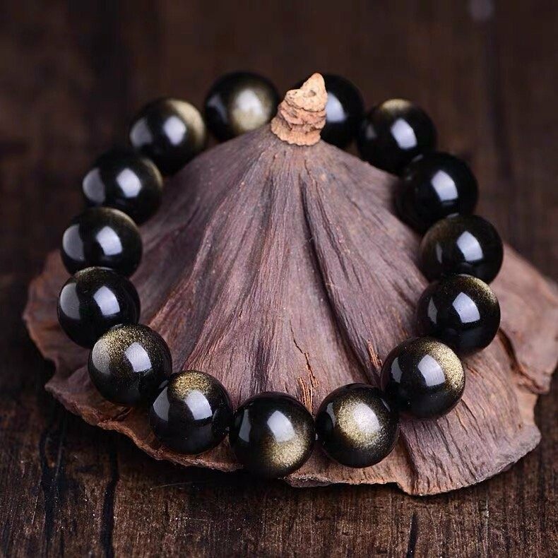 Golden Obsidian men's zodiac bracelet, black obsidian bracelet, Dragon Year zodiac year bracelet, peace and good fortune for your husband and friends