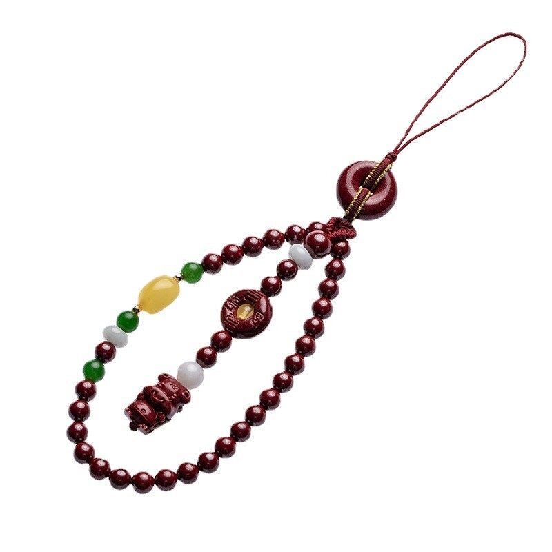 Cinnabar zodiac mobile phone pendant, mobile phone chain, pendant rope, wrist style, circle buckle, small pendant for men and women