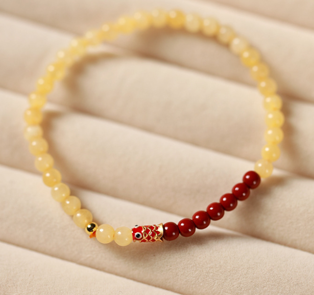 Wholesale of 4mm fine Jingtai blue koi and yellow jade bracelet, second-generation purple gold sand amber female koi ashore bracelet