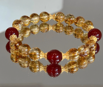 Natural yellow crystal yellow tower crystal bracelet, original design red agate bracelet, women's gift