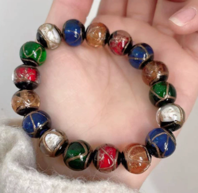 Incense ash glass bracelet, gold foil multi-treasure gold-devouring beast bracelet, perfect wholesale gold foil