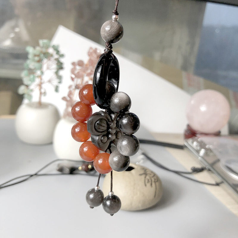 Natural silver obsidian lion dance running ring mobile phone pendant, bag pendant and accessory, versatile and light luxury style court accessory