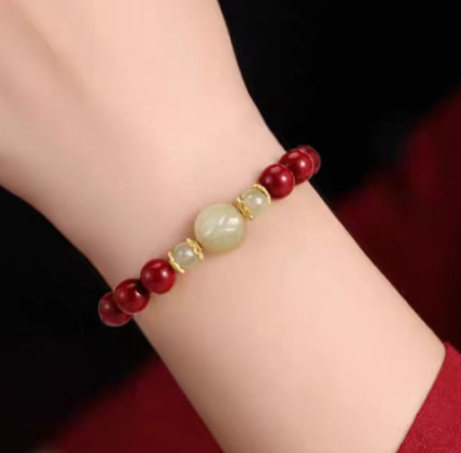 Natural Hetian jade bracelet, pure silver bracelet for girls, light luxury, niche and exquisite Dragon Year cinnabar bracelet for your girlfriend
