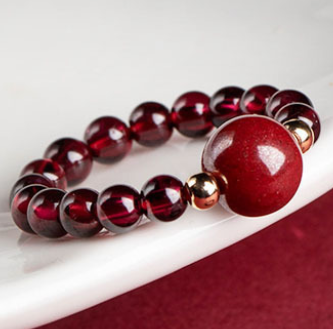 Original cinnabar bead ring, garnet index finger gold, PI Xiu ring tail, niche design ring, ancient style