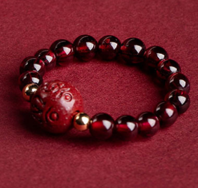 Original cinnabar bead ring, garnet index finger gold, PI Xiu ring tail, niche design ring, ancient style