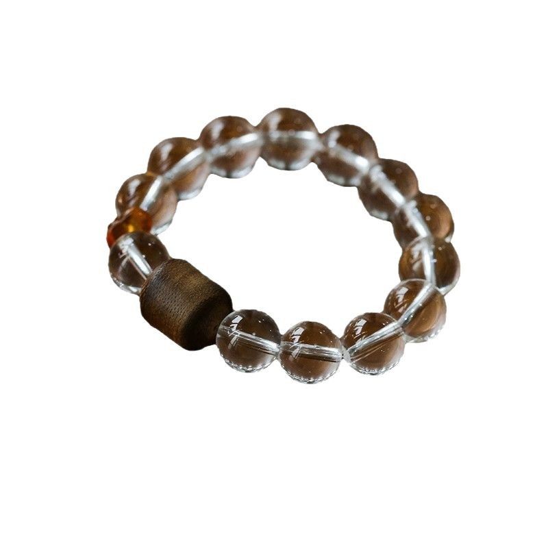 Natural white crystal 12mm3A round beads paired with agarwood sandalwood bracelet for men and women, new Chinese-style beaded bracelet, versatile