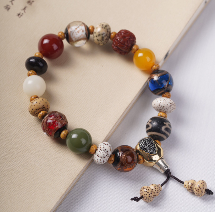 18-seed Multi-treasure Bead bracelet, Lingyin Buddhist Bead bracelet for men and women, red skin Vajra Star Moon agate multi-treasure prayer beads