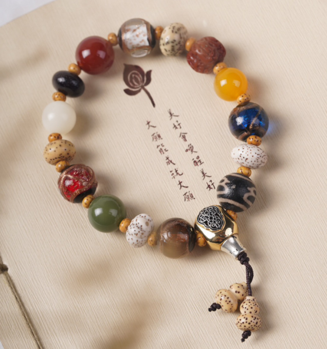 18-seed Multi-treasure Bead bracelet, Lingyin Buddhist Bead bracelet for men and women, red skin Vajra Star Moon agate multi-treasure prayer beads