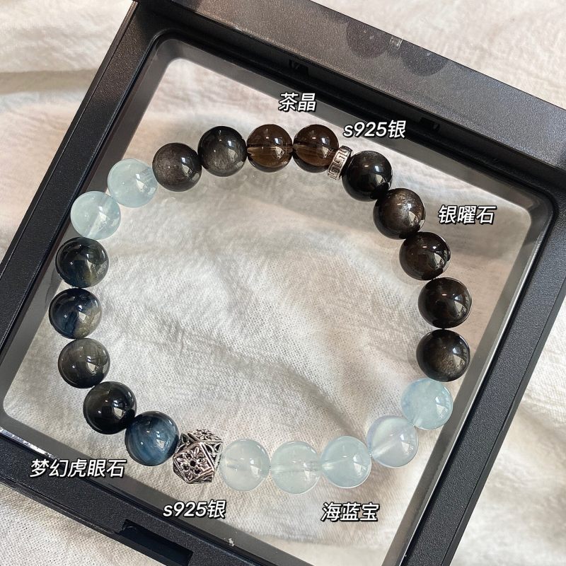 Natural high-quality eagle's eye stone aquamarine blue tiger's eye tea crystal bracelet, a niche design, perfect for couples