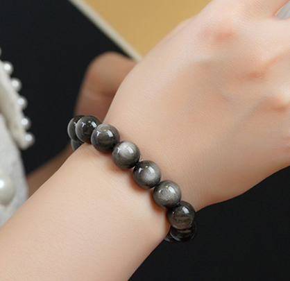 Natural silver obsidian and black obsidian bracelets for women and men as gifts for couples in their zodiac year