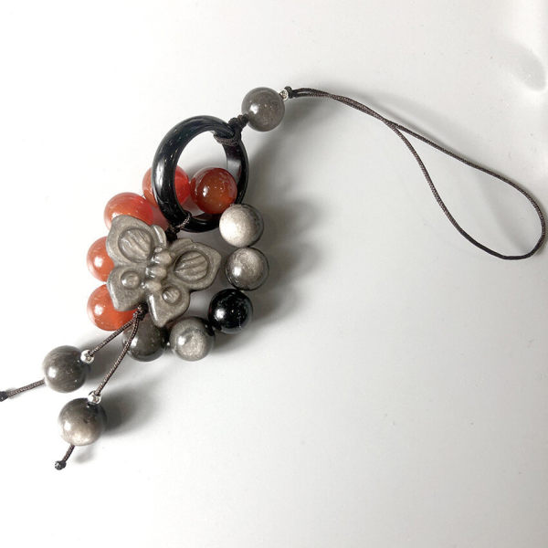 Natural silver obsidian lion dance running ring mobile phone pendant, bag pendant and accessory, versatile and light luxury style court accessory