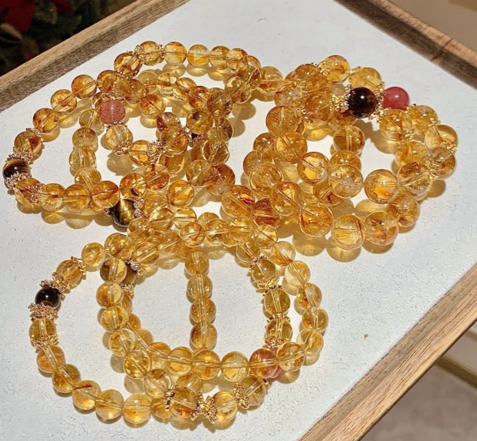 Original design of natural yellow tower crystal yellow crystal strawberry crystal tiger's eye stone bracelet