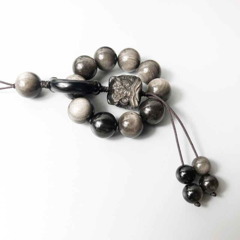 Natural silver obsidian lion dance running ring mobile phone pendant, bag pendant and accessory, versatile and light luxury style court accessory