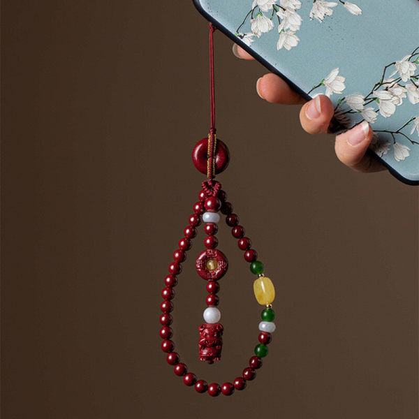 Cinnabar zodiac mobile phone pendant, mobile phone chain, pendant rope, wrist style, circle buckle, small pendant for men and women