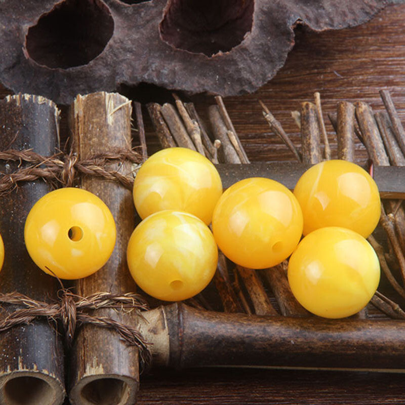 Baltic amber loose beads, round beads, second-generation new honey chicken oil yellow diy accessories, fluorescent floating salt water