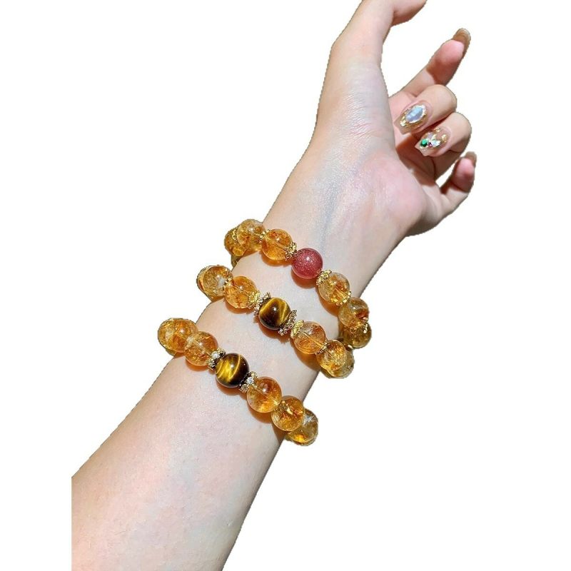 Original design of natural yellow tower crystal yellow crystal strawberry crystal tiger's eye stone bracelet
