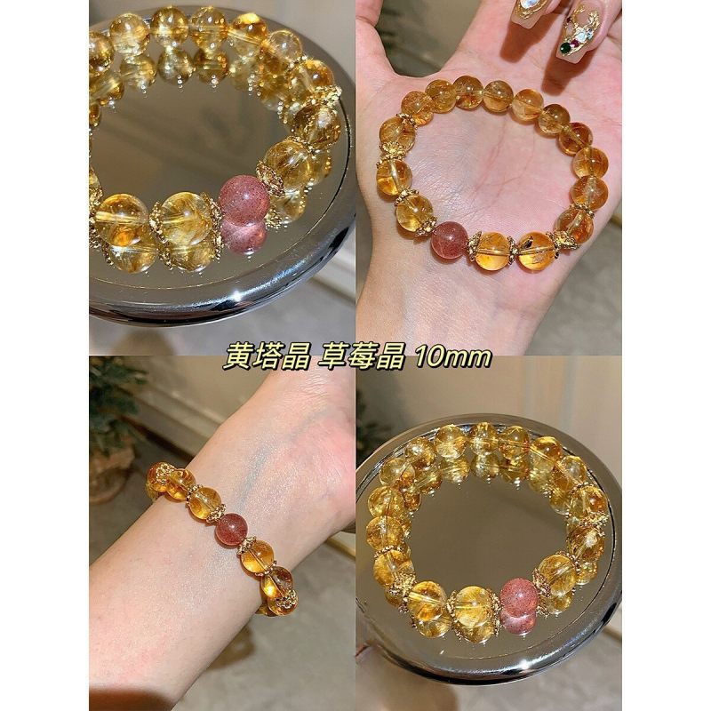 Original design of natural yellow tower crystal yellow crystal strawberry crystal tiger's eye stone bracelet