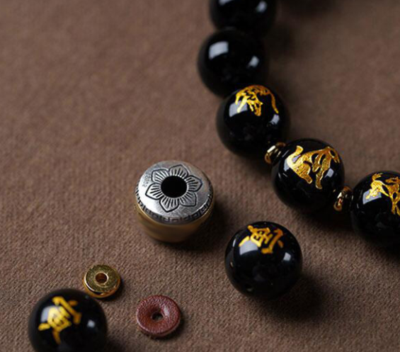 Obsidian bracelet, men's zodiac three-in-one bracelet, women's zodiac year of the Rabbit silver jewelry, cat's eye stone amulet and Buddhist prayer beads